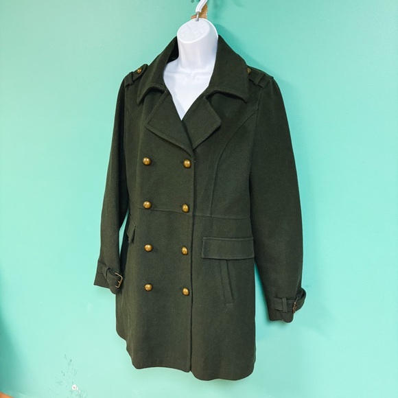 American Eagle Olive Green Wool Blend Peacoat Womens Size L - Picture 4 of 8